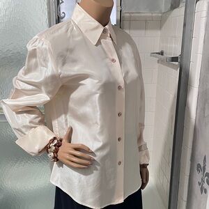 Elegant Cream Button-Up Blouse made from pure Silk, Blouse also has French Cuffs